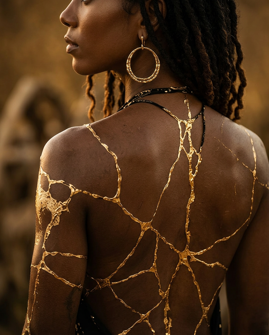 Liquid gold tracing the seams of black stone